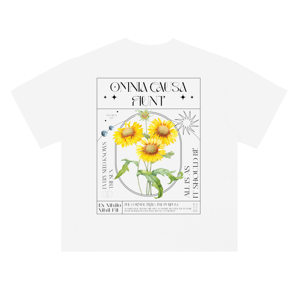 Omnia Causa Fiunt Sunflower Heavyweight  T-Shirt - White
