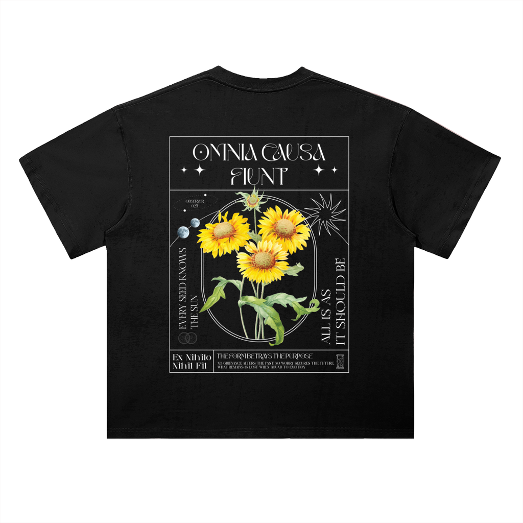 Omnia Causa Fiunt Sunflower Heavyweight  T-Shirt - Black