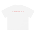 A white short-sleeve t-shirt with the word 'LEGATUM' printed across the chest in a thin red outline font, displayed on a solid white background.